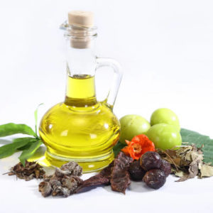 Ayurvedic Oil in Glass Bottle or Herbal Hair Oil with Herbs